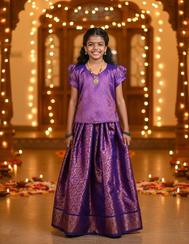 Mayas Colour Pattupavada Blue Mix